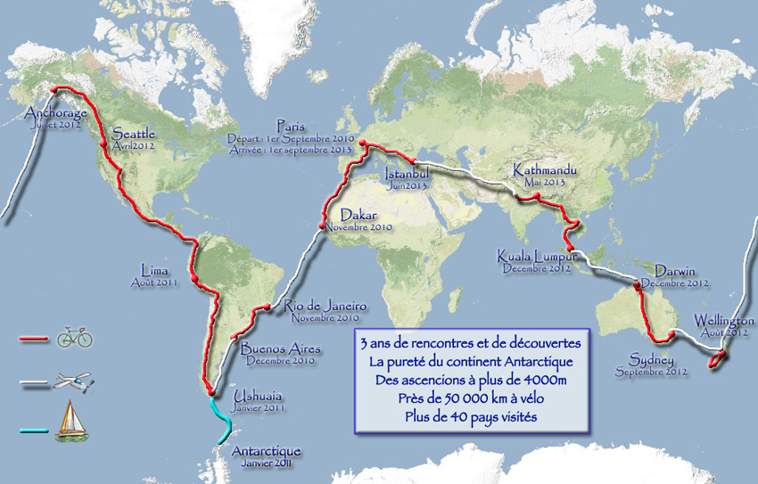 Itinéraire du tour du monde en vélo